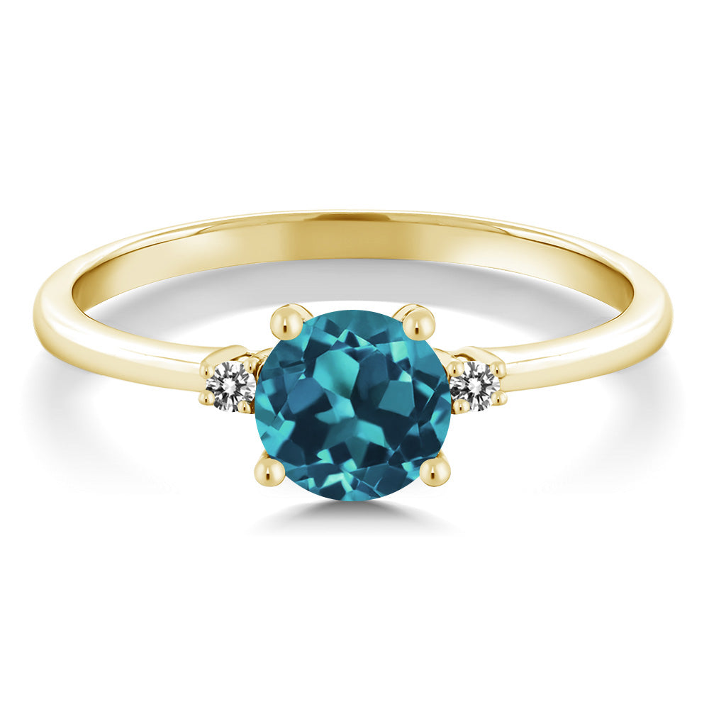 10K Yellow Gold London Blue Topaz and White Diamond Solitaire Engagement Ring For Women (0.78 Cttw, Round 6MM, Gemstone November Birthstone, Available in Size 5,6,7,8,9)