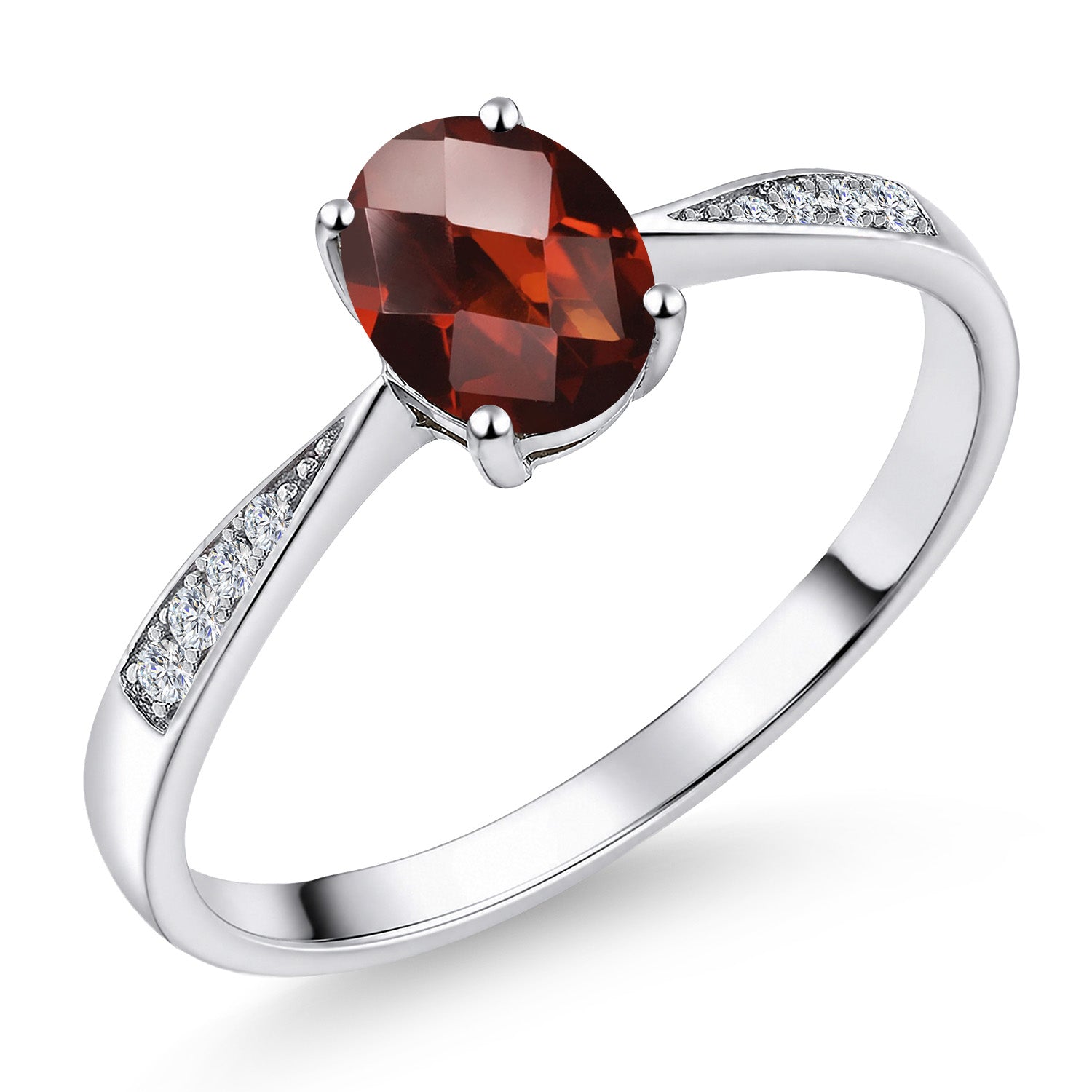 Garnet-Checkerboard - January_5_Ring in 10K White Gold