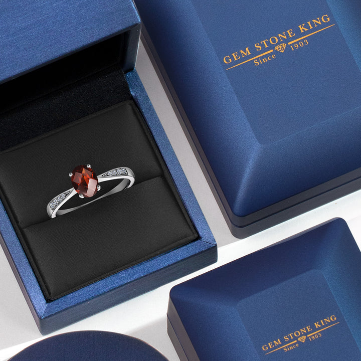 Garnet-Checkerboard - January_5_Ring in 10K White Gold