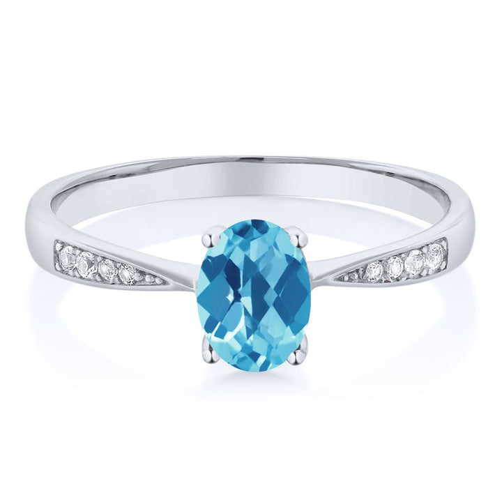 Swiss Blue Topaz-Checkerboard - November_5_Ring in 10K White Gold