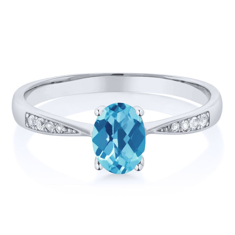 Swiss Blue Topaz-Checkerboard - November_8_Ring in 10K White Gold