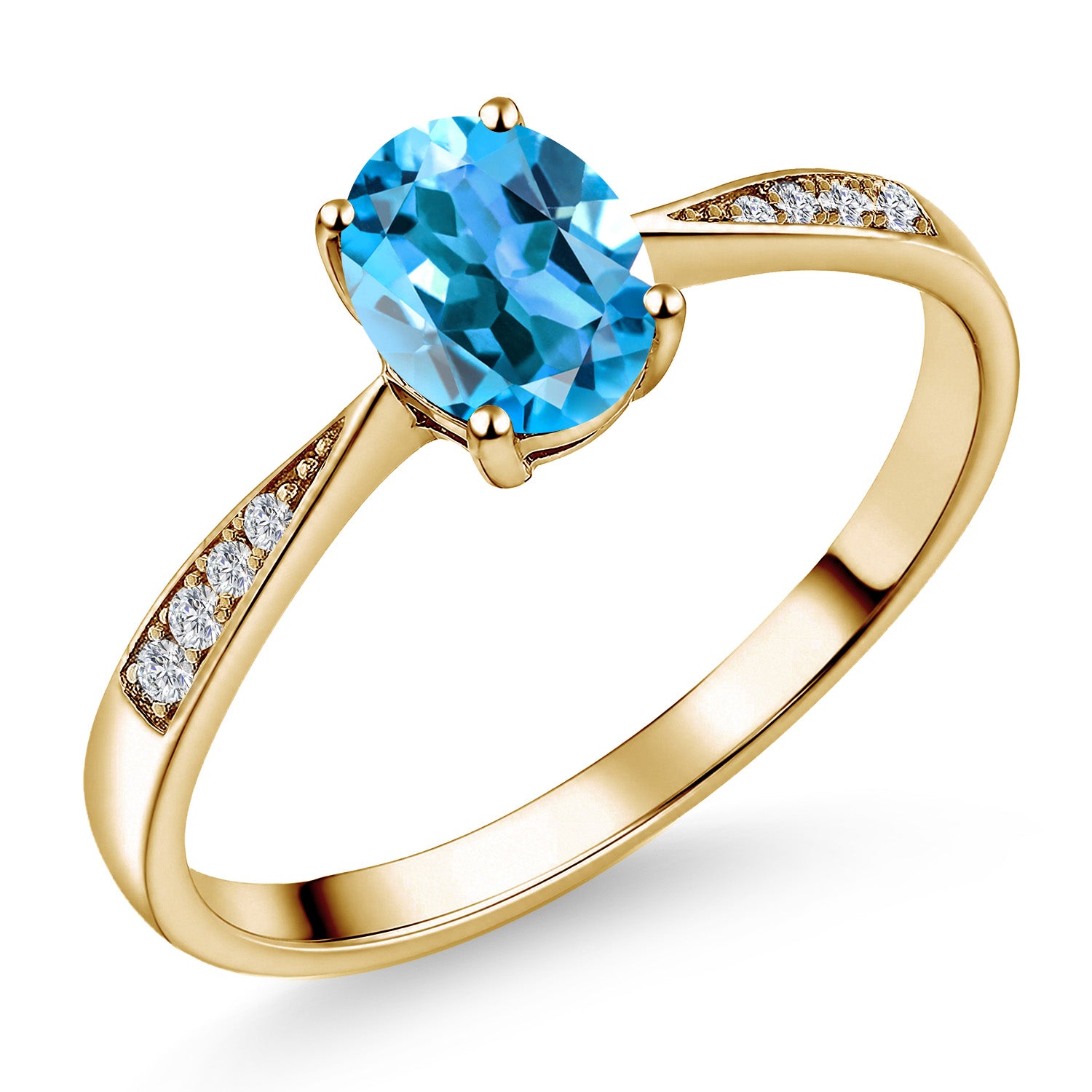 Swiss Blue Topaz-Checkerboard - November_5_Ring in 10K Yellow Gold