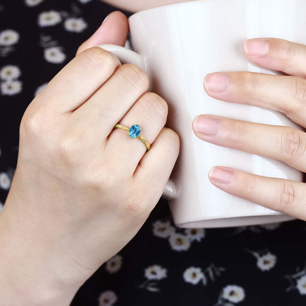 Swiss Blue Topaz-Checkerboard - November_5_Ring in 10K Yellow Gold