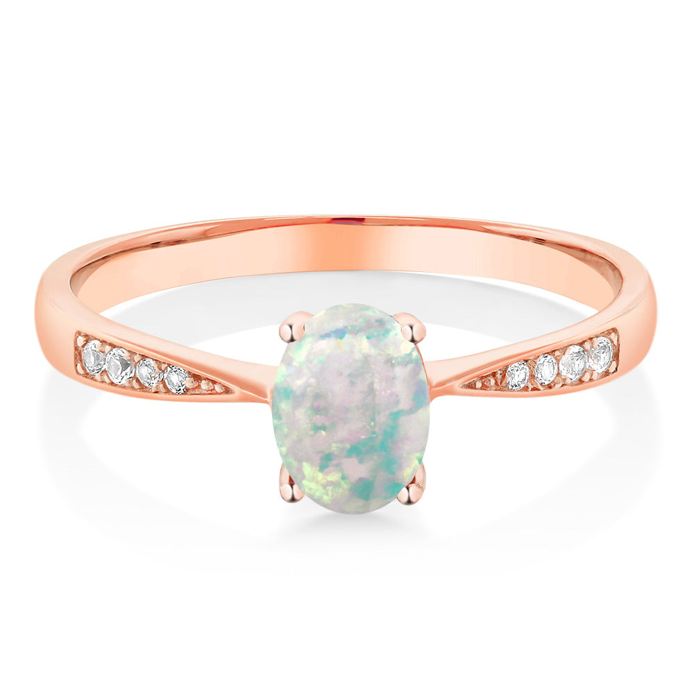 White Simulated Opal-Cabochon - October_8_Ring in 10K Rose Gold