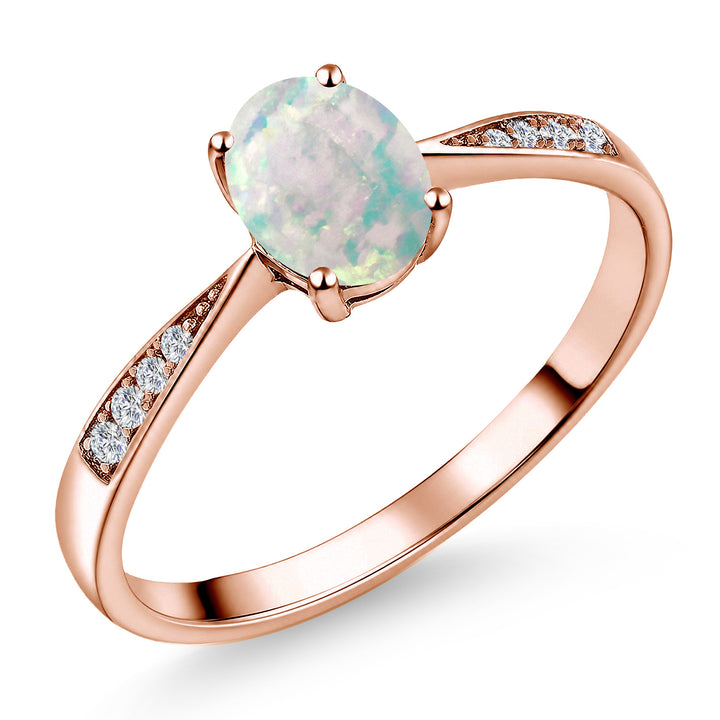 White Simulated Opal-Cabochon - October_5_Ring in 10K Rose Gold