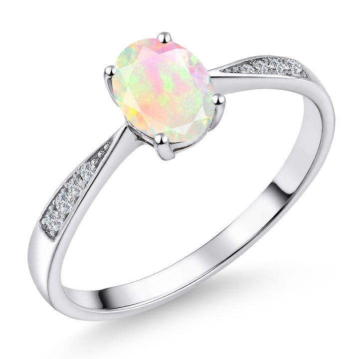 White Simulated Opal-Cabochon - October_5_Ring in 10K White Gold