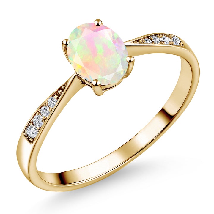 White Simulated Opal-Cabochon - October_7_Ring in 10K Yellow Gold