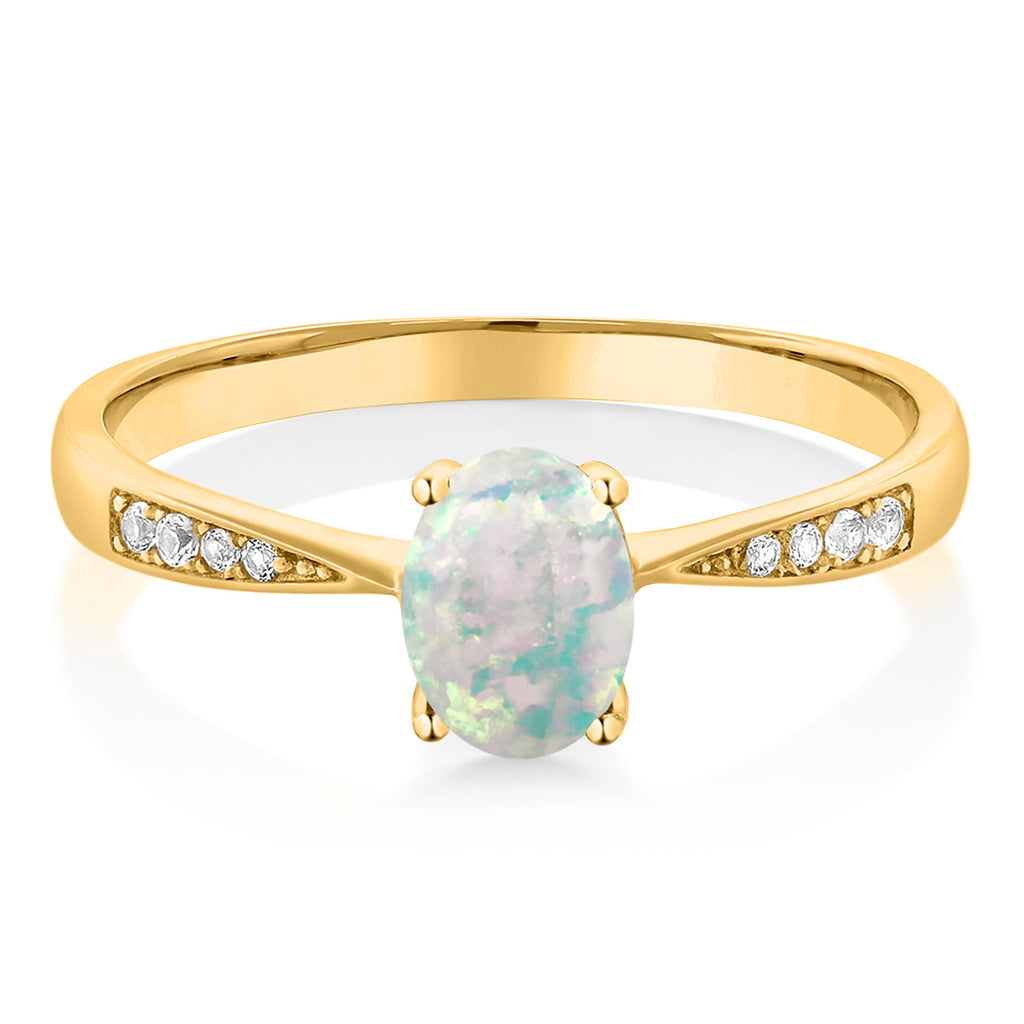 White Simulated Opal-Cabochon - October_5_Ring in 10K Yellow Gold