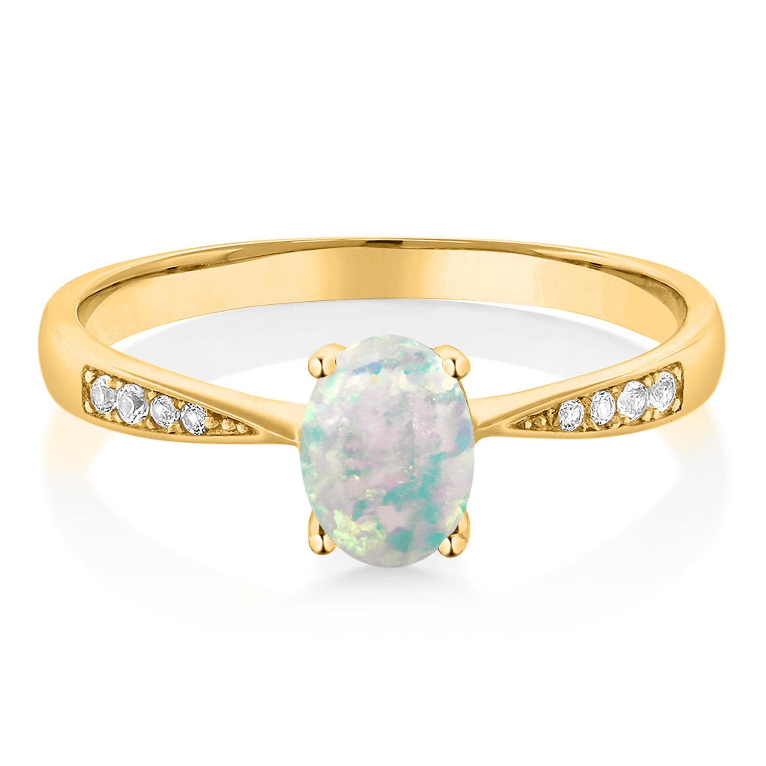 White Simulated Opal-Cabochon - October_9_Ring in 10K Yellow Gold