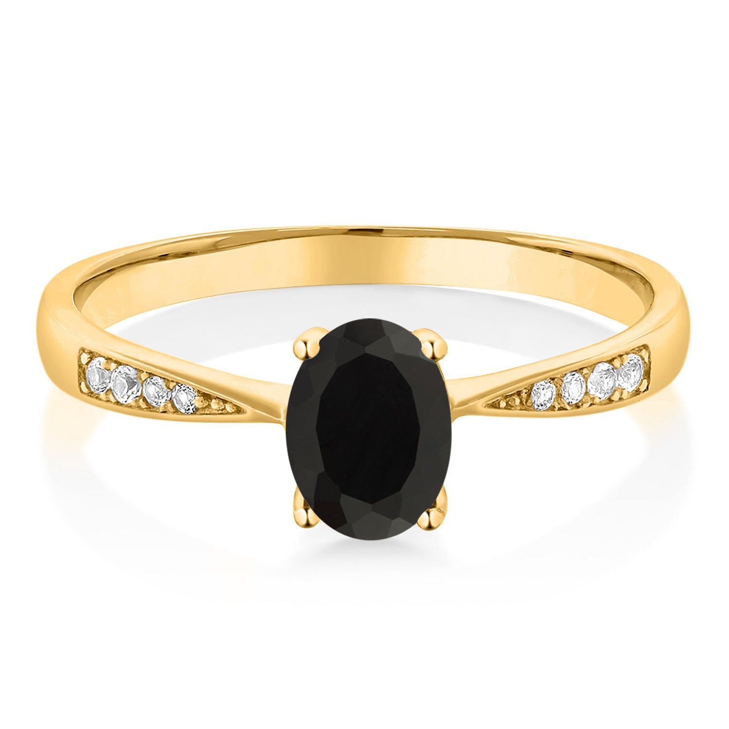 10K Yellow Gold Black Onyx and White Diamond Engagement Ring For Women (0.76 Cttw, Gemstone December Birthstone, Oval 7X5MM, Available In Size 5, 6, 7, 8, 9)