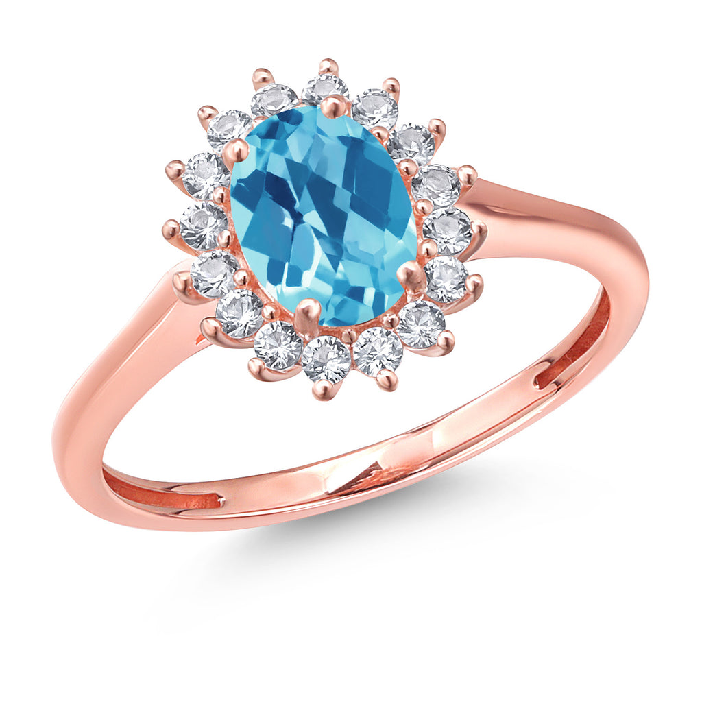 Swiss Blue Topaz-Checkerboard - November_7_Ring in 10K Rose Gold