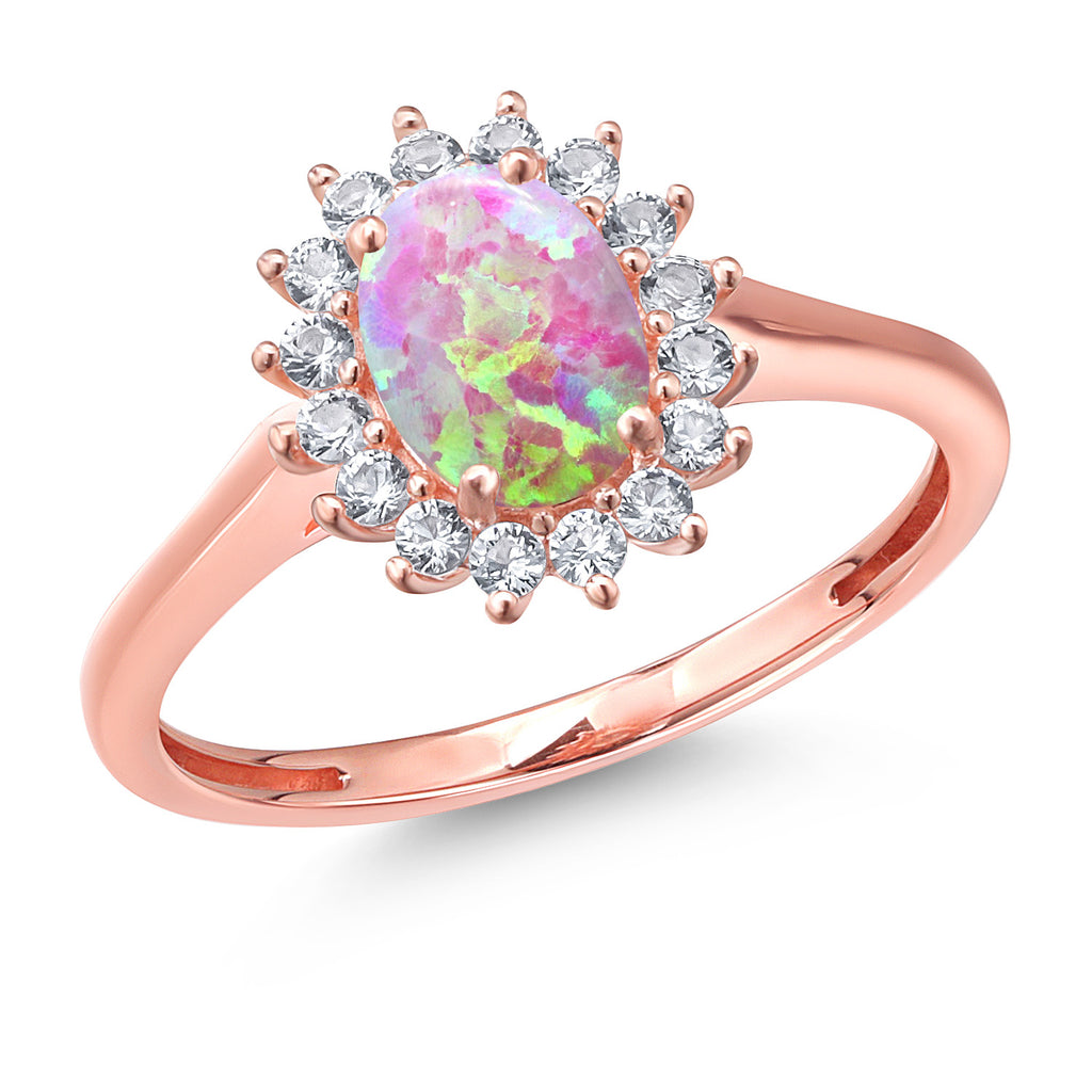 Pink Simulated Opal-Cabochon - October_9_Ring in 10K Rose Gold