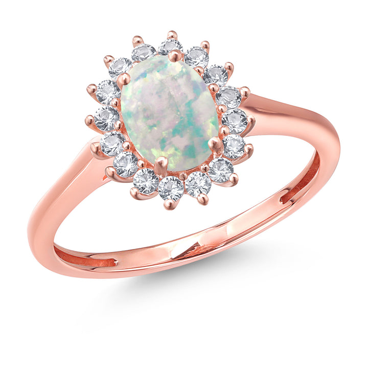White Simulated Opal-Cabochon - October_5_Ring in 10K Rose Gold