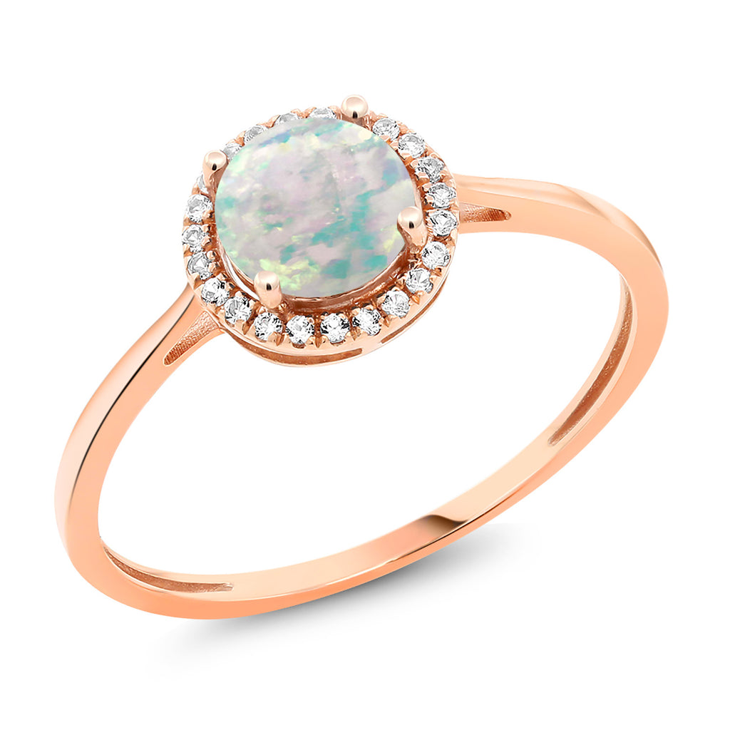White Simulated Opal_8_Ring in 10K Rose Gold