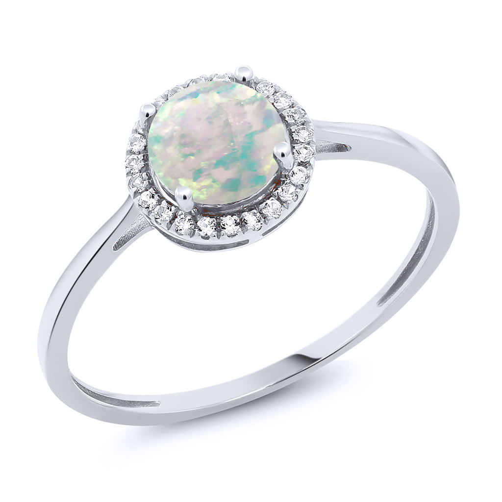 White Simulated Opal-Cabochon - October_5_Ring in 10K White Gold