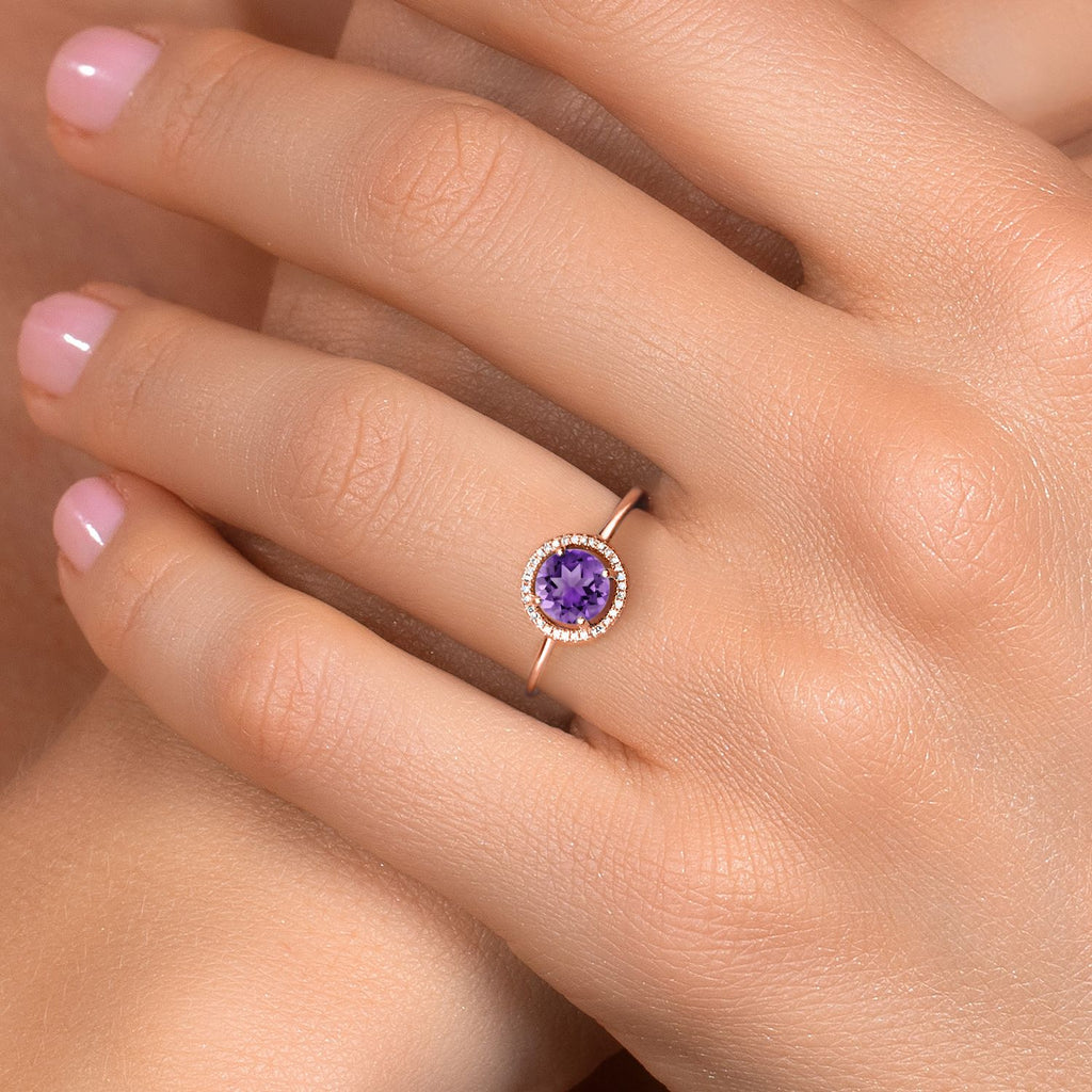 Amethyst and Diamond_Ring in 10K Rose Gold