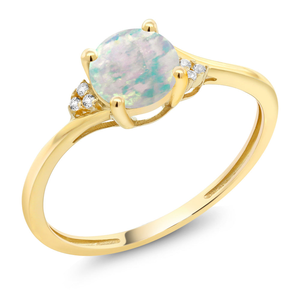 White Opal-Cabochon - October_9_Ring in 10K Yellow Gold