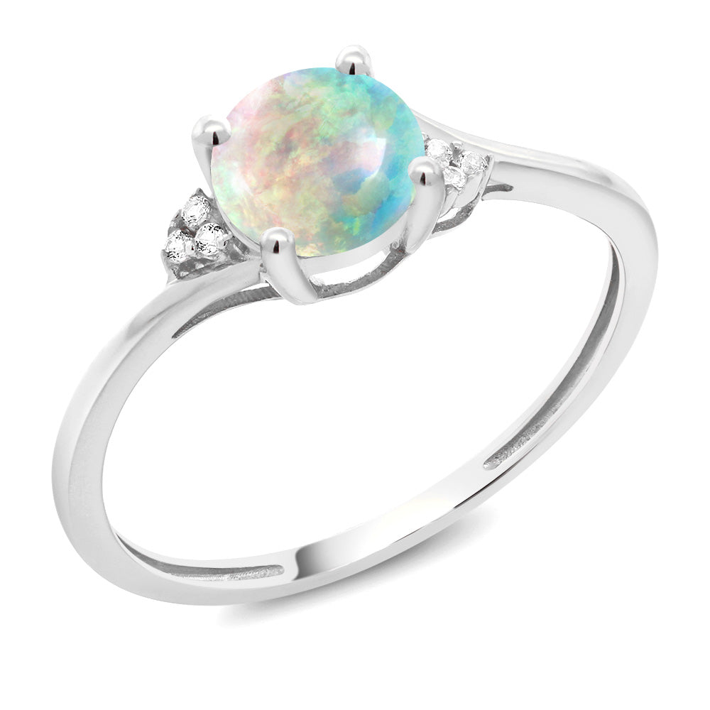 White Opal-Cabochon - October_5_Ring in 10K White Gold