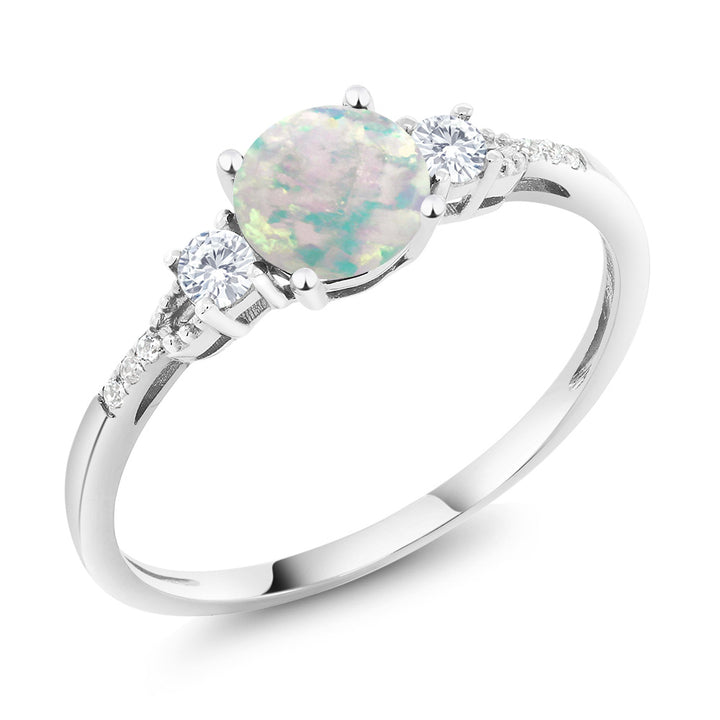 White Simulated Opal-Cabochon - October_5_Ring in 10K White Gold