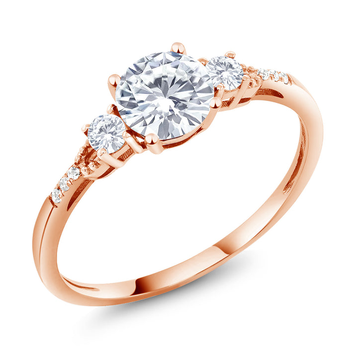 10K Rose Gold 3-Stone Engagement Ring for Women | 6MM Gemstone Birthstone Created Sapphire & Diamond Accent | Wedding Anniversary Promise Ring