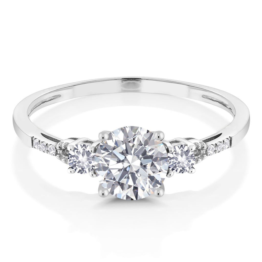 10K White Gold Lab Grown Diamond and White Created Sapphire Engagement Ring For Women | 0.87 Cttw | Round 6XMM | Gemstone April Birthstone | Available in Size 5,6,7,8,9
