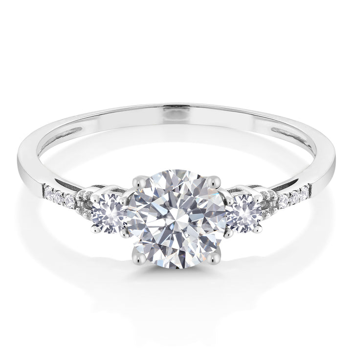 10K White Gold Lab Grown Diamond and White Created Sapphire Engagement Ring For Women | 0.87 Cttw | Round 6XMM | Gemstone April Birthstone | Available in Size 5,6,7,8,9
