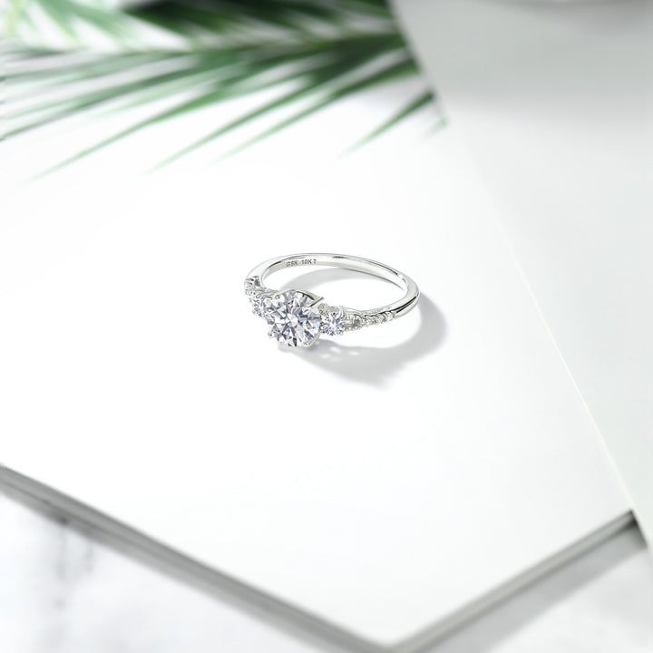 10K White Gold Lab Grown Diamond and White Created Sapphire Engagement Ring For Women | 0.87 Cttw | Round 6XMM | Gemstone April Birthstone | Available in Size 5,6,7,8,9