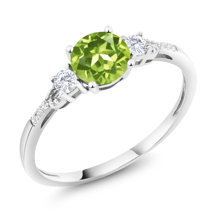 Gem Stone King 10K White Gold 3-Stone Engagement Ring For Women | 6MM Gemstone Birthstone Created Sapphire & Diamond Accent | Wedding Anniversary Promise Ring