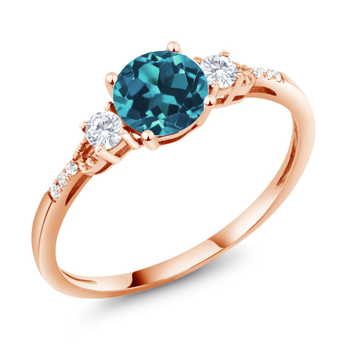 10K Rose Gold 3-Stone Engagement Ring for Women | 6MM Gemstone Birthstone Created Sapphire & Diamond Accent | Wedding Anniversary Promise Ring