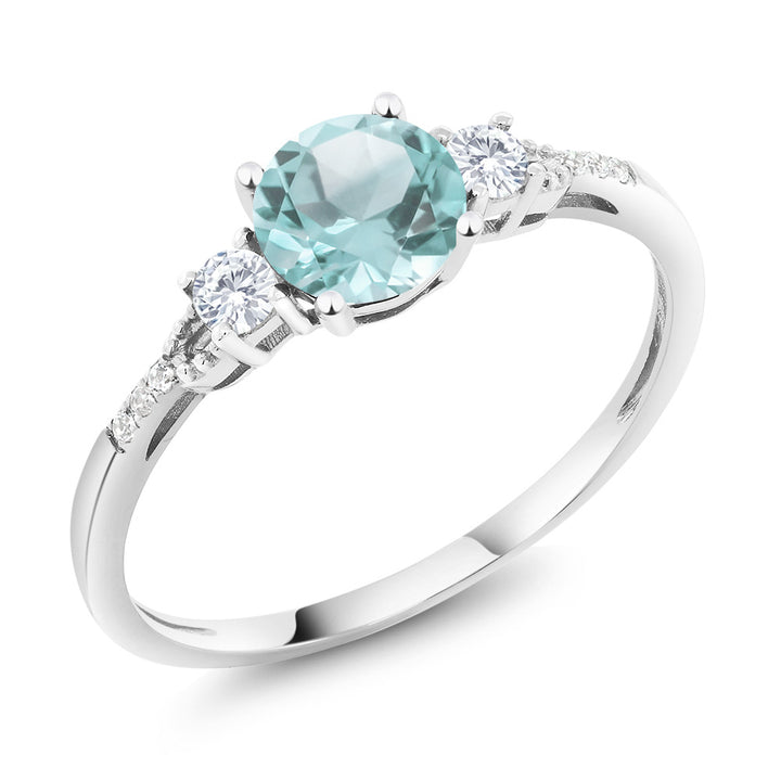 Gem Stone King 10K White Gold 3-Stone Engagement Ring For Women | 6MM Gemstone Birthstone Created Sapphire & Diamond Accent | Wedding Anniversary Promise Ring
