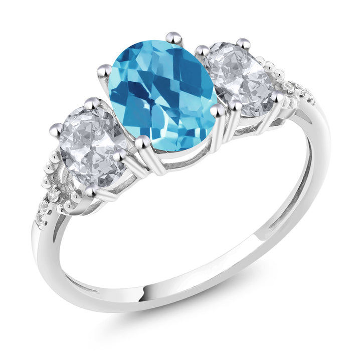 Swiss Blue Topaz-Checkerboard - November_5_Ring in 10K White Gold