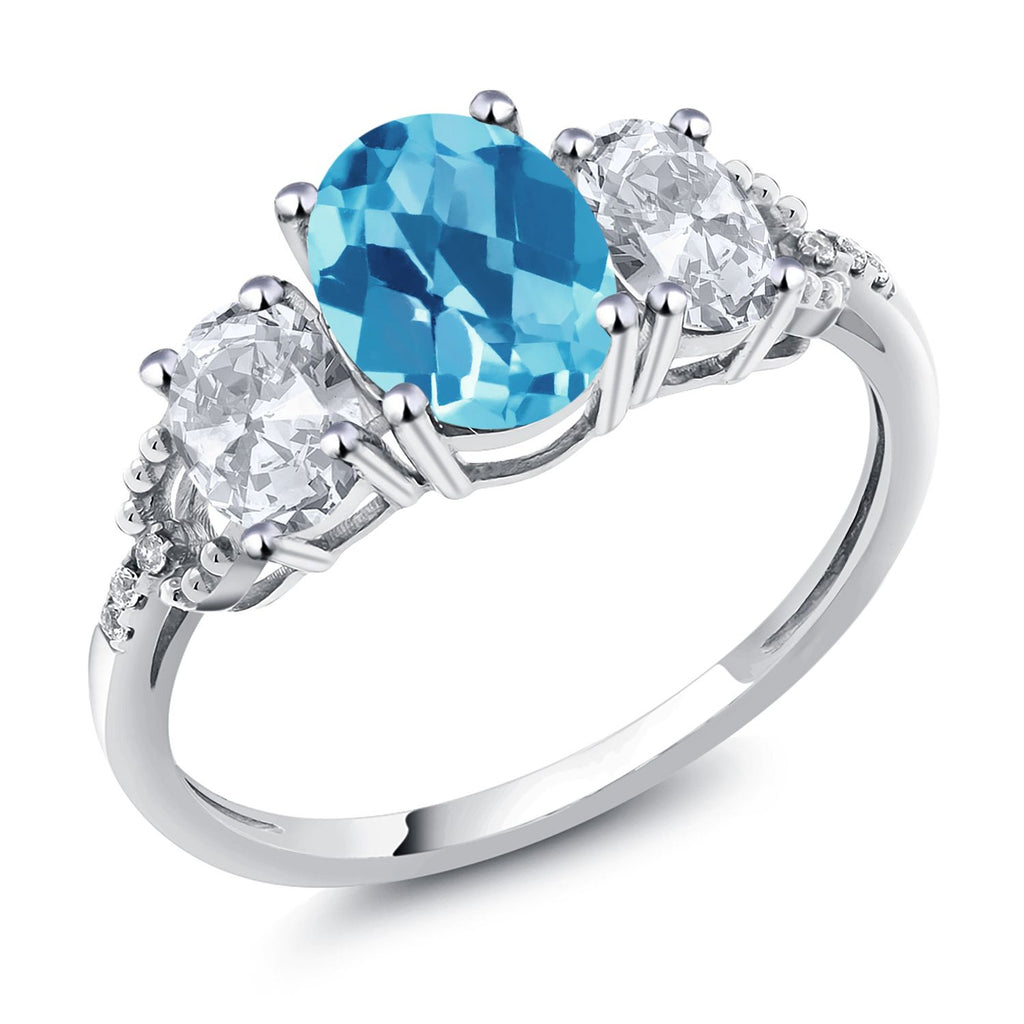 Swiss Blue Topaz-Checkerboard - November_8_Ring in 10K White Gold