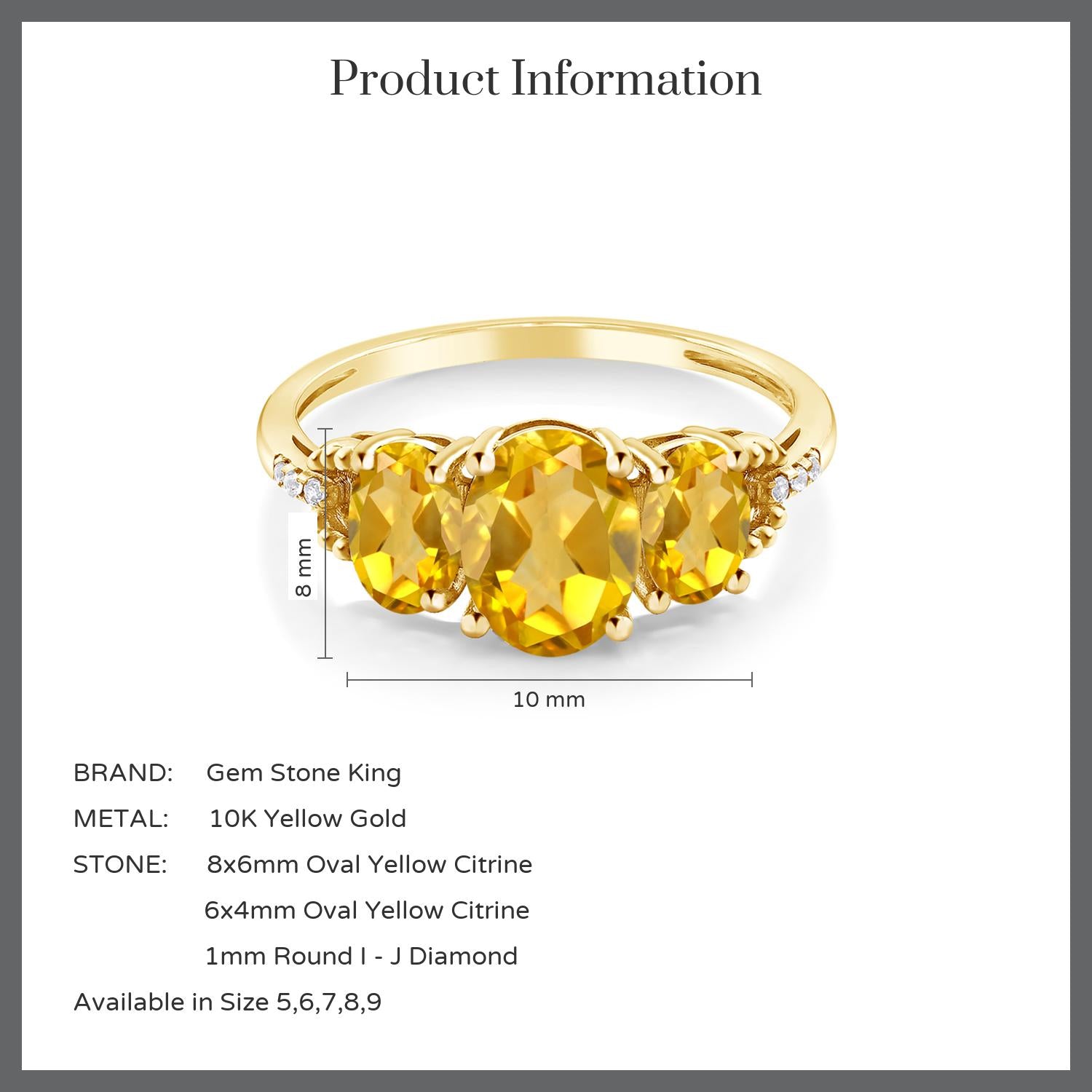 10K Yellow Gold Oval Yellow Citrine Engagement Ring For Women (2.24 Cttw, Gemstone Birthstone)