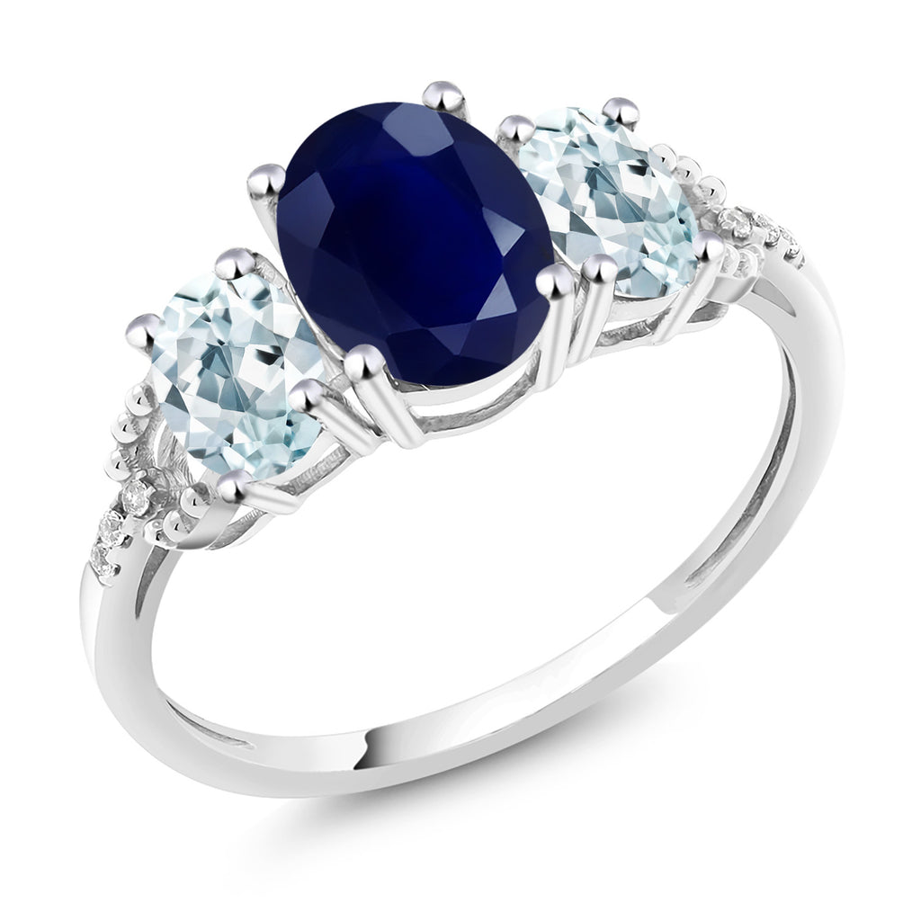 Cttw 10K White Gold Oval Blue Sapphire Sky Blue Aquamarine and Di