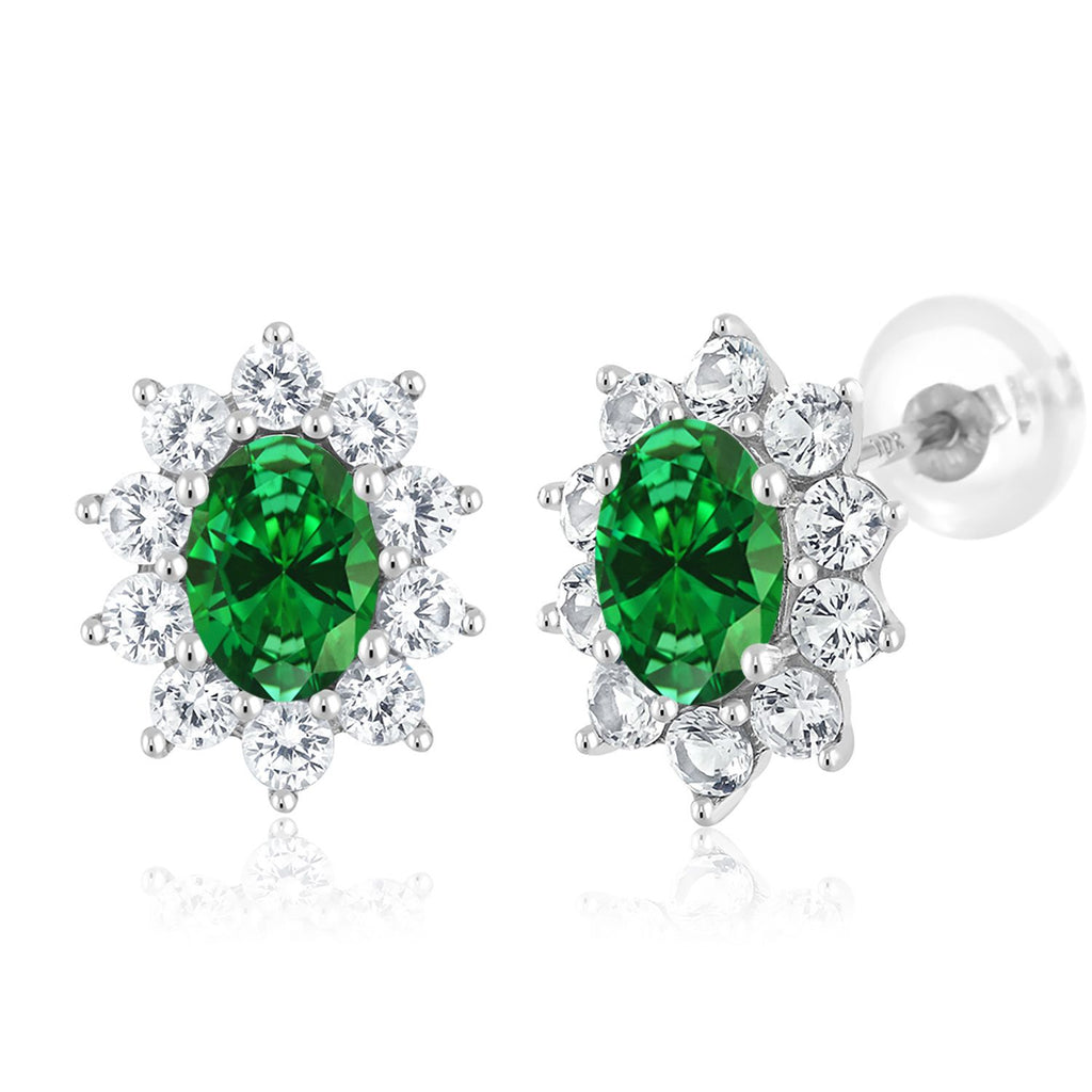 Simulated Emerald_Earrings in 10K White Gold
