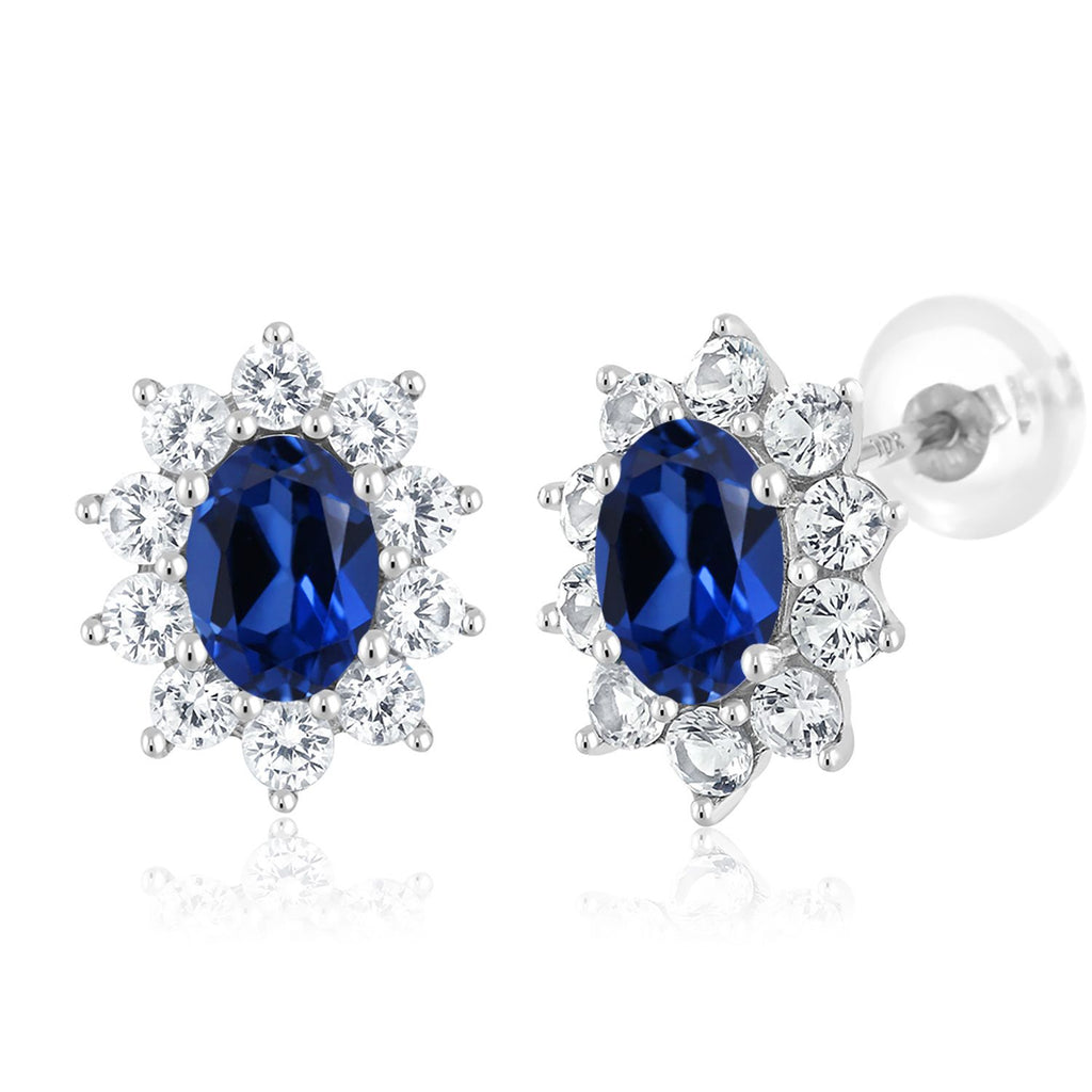 Blue Created Sapphire - September_Earrings in 10K White Gold