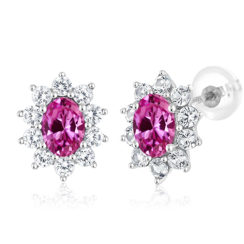 Pink Created Sapphire - September_Earrings in 10K White Gold