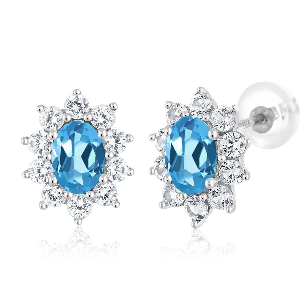 Swiss Blue Topaz - November_Earrings in 10K White Gold