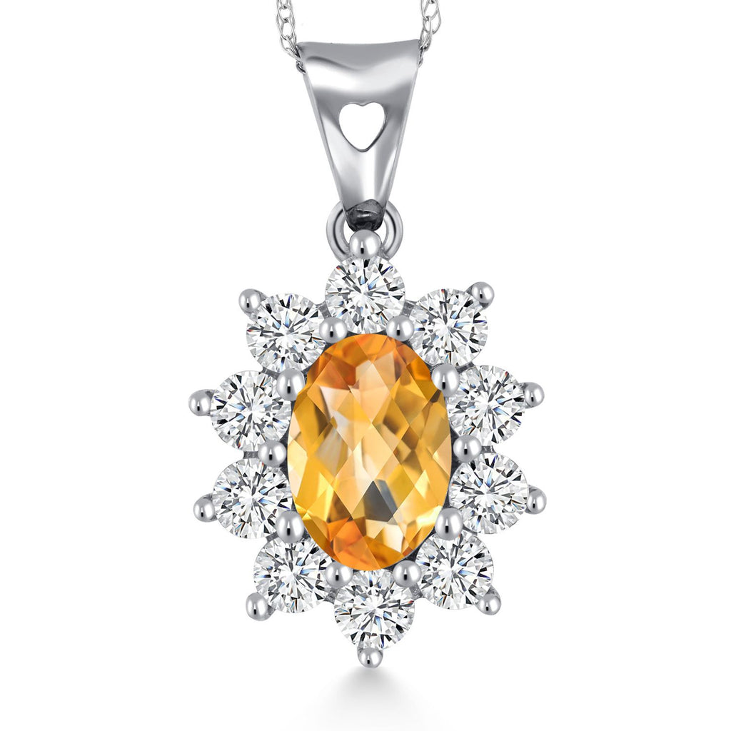 Yellow Citrine-Checkerboard - November_Pendant in 10K White Gold