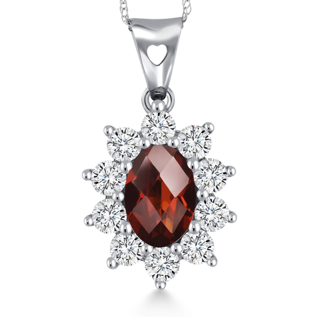 Gem Stone King Oval Halo Pendant Necklace for Women | 10K White Gold | Gemstone Birthstone and White Created Sapphire | Oval 7X5MM | White Gold Necklace | With 18 Inch Chain