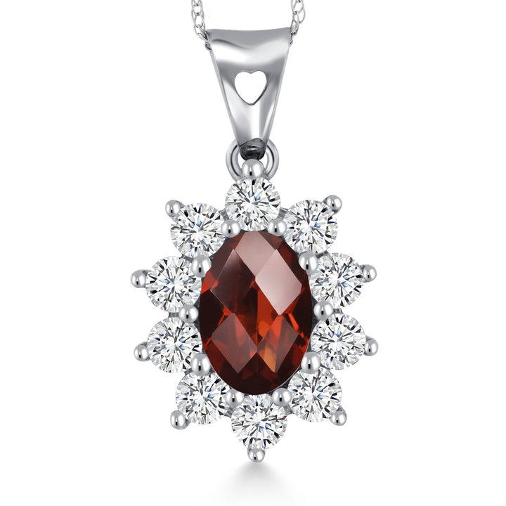 Red Garnet-Checkerboard - January_Pendant in 10K White Gold