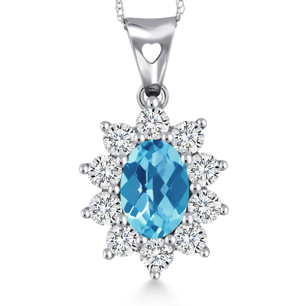 Swiss Blue Topaz-Checkerboard - November_Pendant in 10K White Gold
