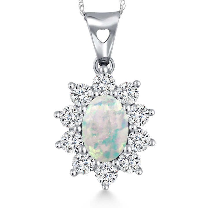 White Opal-Cabochon - October_Pendant in 10K White Gold