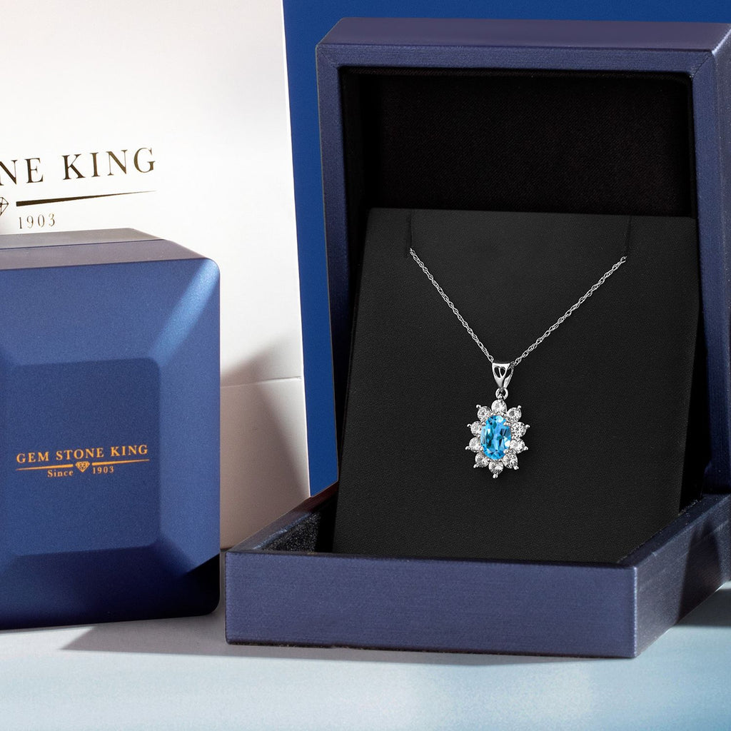 Swiss Blue Topaz - November_Pendant in 10K White Gold
