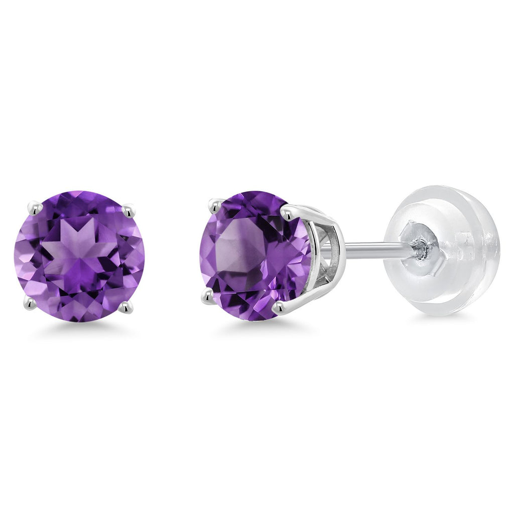 14K White Gold Round 5MM Gemstone Birthstone Stud Earrings | White Gold Earrings For Women Men