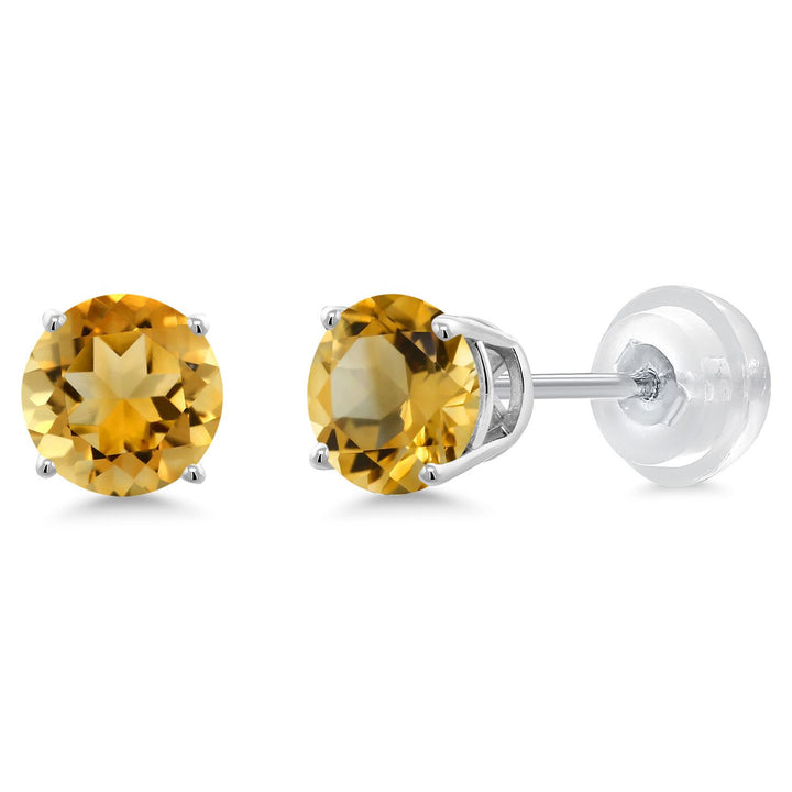 14K White Gold Round 5MM Gemstone Birthstone Stud Earrings | White Gold Earrings For Women Men