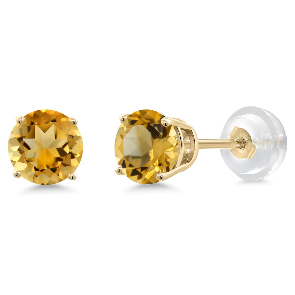 Gem Stone King 14K Yellow Gold Purple Amethyst Stud Earrings For Women Men (0.90 Cttw, Gemstone Birthstone, Round 5MM)