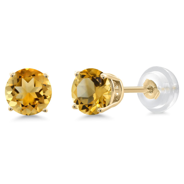 Gem Stone King 14K Yellow Gold Purple Amethyst Stud Earrings For Women Men (0.90 Cttw, Gemstone Birthstone, Round 5MM)