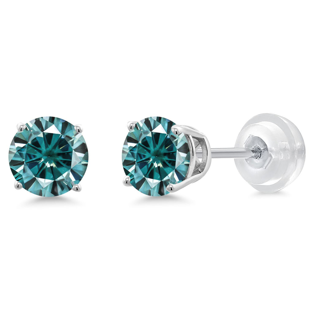 Blue Moissanite_Earrings in 14K White Gold