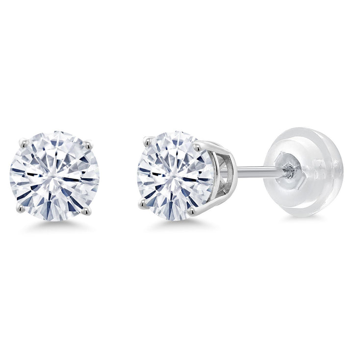 Gem Stone King 14K White Gold Round 5MM Gemstone Birthstone Stud Earrings | White Gold Earrings For Women Men